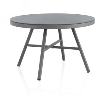 Cube - Table ronde aluminium et verre trempé effet pierre gris taupe 120 cm