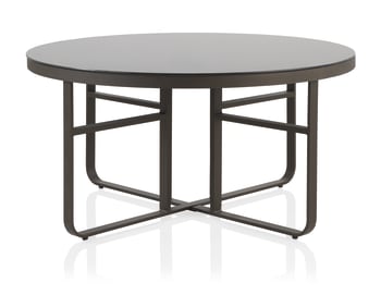 Star - Table ronde aluminium marron et verre trempé noir diamètre 150 cm