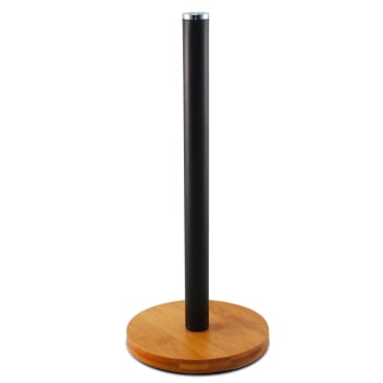 Porte rouleau essuie-tout bambou noir 15x15x34cm