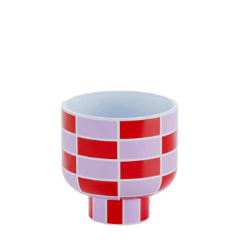 Versailles - Vase céramique motif damier rouge 15,5cmx15,5cm