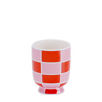 Geneve - Vase décoratif en céramique à damier orange 12,2cmx10,2cm