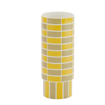 Sofia - Vase céramique tube à damier jaune 31cmx12,5cm