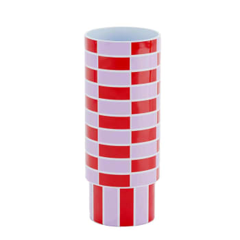 Sofia - Vase céramique tube à damier rouge 31cmx12,5cm