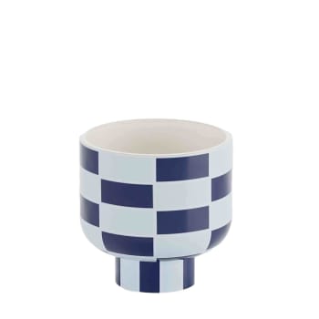 Versailles - Vase céramique motif damier bleu 15,5cmx15,5cm