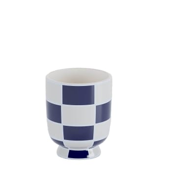 Geneve - Vase décoratif en céramique à damier bleu 12,2cmx10,2cm
