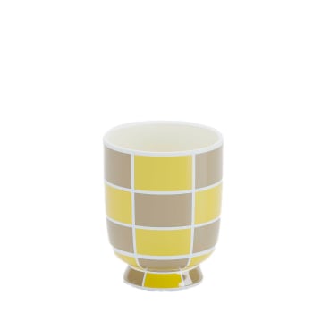 Geneve - Vase décoratif en céramique à damier jaune 12,2cmx10,2cm