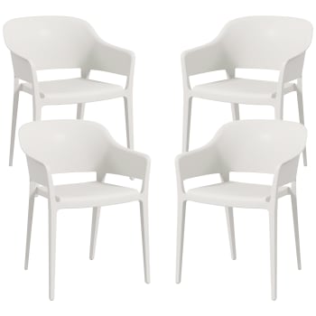 Outsunny - Set 4 sedie da giardino impilabili con braccioli in plastica bianco