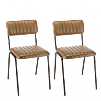 Marcel - Lot de 2 chaises assise et dossier matelassés cuir pieds acier
