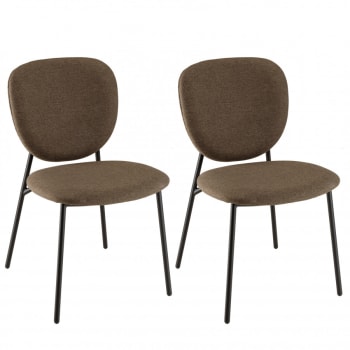 Augustin - Lot de 2 chaises tissu marron pieds acier noir