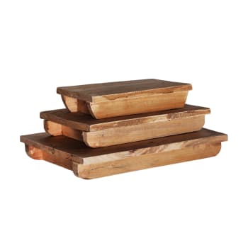 Tabla, de madera de mahogany, marrón, de 36x25x6cm - pack de 3