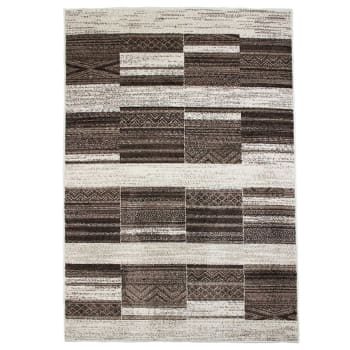 Casa - Tapis toucher laineux à motifs carrés et scandinaves beige 133x190