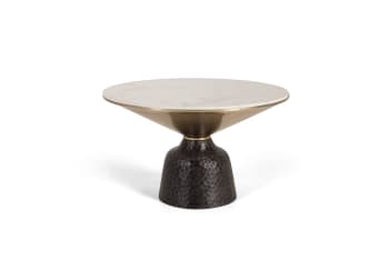 Table basse marbre blanc et métal noir