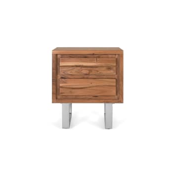 Contemporary - Table de chevet en bois d'acacia et métal