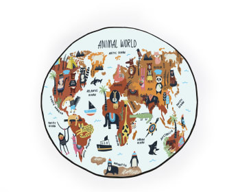Animals worldmap - Alfombra niños circular de piqué impresión mapamundi de animales