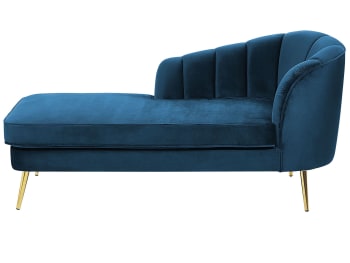 Allier - Chaise longue de terciopelo azul marino dorado derecho