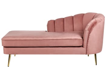 Allier - Chaise longue de terciopelo rosa dorado derecho