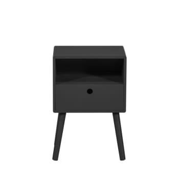 Ozzy - Table de chevet 1 tiroir, 1 niche en bois noir