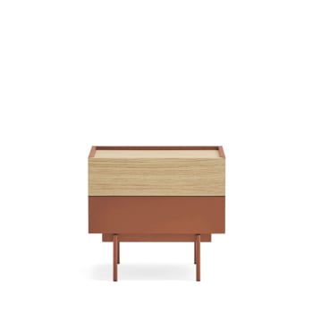 Otto - Table de chevet 2 tiroirs en bois rouge brique
