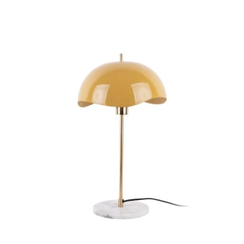 Waved dome - Lampe à poser en métal et marbre jaune moutarde