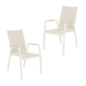 Pack 2 sillas de terraza brazos en teca blanco envejecido