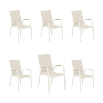 Pack 6 sillas acabados teca de terraza blanco envejecido