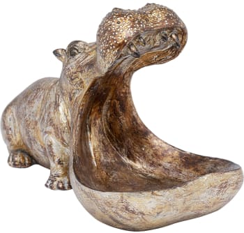 Hungry hippo - Dekofigur Nilpferd mit offenen Mund als Schale, gold, H27cm