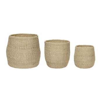 Set di 3 cestini in juta intrecciata naturale arredi portaoggetti beige