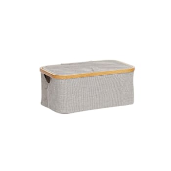 Ease - Boîte de rangement avec couvercle en tissu et bambou gris