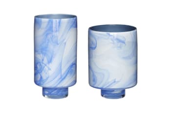 Cloud - Set de 2 Vase en verre blanc et bleu
