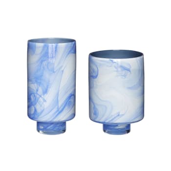 Cloud - Set de 2 Vase en verre blanc et bleu