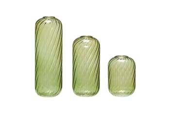Fleur - Set de 3 Vases en verre vert