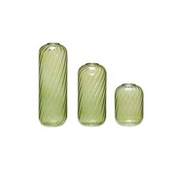 Fleur - Lot de 3 vases en verre vert