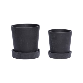 Podium - Set de 2 Pots en polyrésine et poudre de pierre noir