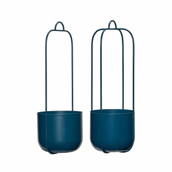 Lotus - Set de 2 Pots à suspendre en fer bleu pétrole