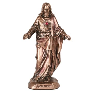 Petite statuette  sacré coeur de Jésus en bronze coulé à froid
