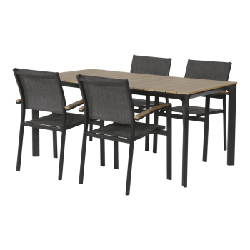 Sitzgruppe eckig 5-tlg, Aluminium, 160x90x74 cm, Teakoptik