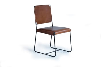 Lot de 2 chaises en cuir marron et métal