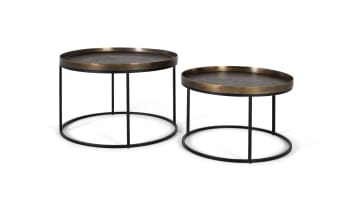 Lot de 2 tables basse fer noir et aluminium finition bronze