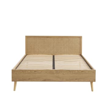 Ines - Lit double  cannage rotin 160x200 sommier inclus