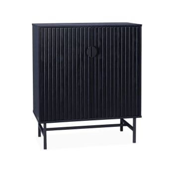 Bazalt - Credenza effetto legno con scanalature nere 2 ante, 80cm nero