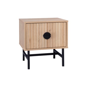 Bazalt - Table de chevet effet chêne, décor bois rainuré
