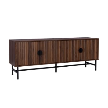 Bazalt - Table de chevet effet bois foncé, décor bois rainuré