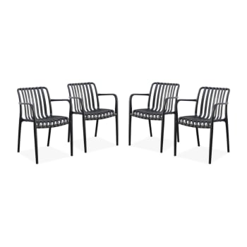 Agathe fauteuils - Lot de 4 fauteuils de jardin en plastique noir