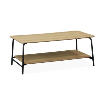 Scuola - Table basse en décor bois et métal noir 1 étagère