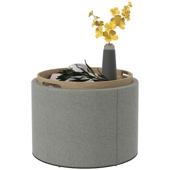 Homcom - Pouf contenitore in tessuto effetto lino con vassoio a ribalta grigio