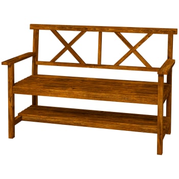 Outsunny - Panchina da giardino con ripiano inferiore e braccioli in legno