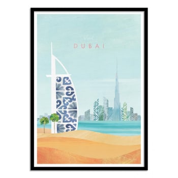 Henry rivers - VISIT DUBAI - Affiche d'art avec Cadre bois noir - 30 x 40 cm