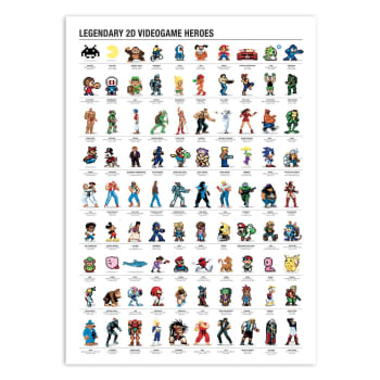 Affiche 50x70 cm - Legendary 2D Videogame heroes - Olivier Bourdereau