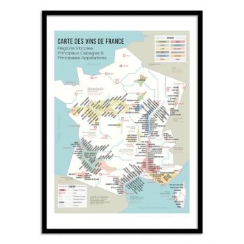 Frog posters - Affiche 50x70 cm et cadre noir - Carte des vins de France - Frog Post