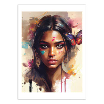 Affiche 50x70 cm - Watercolor Hindu woman - Chromatic fusion studio